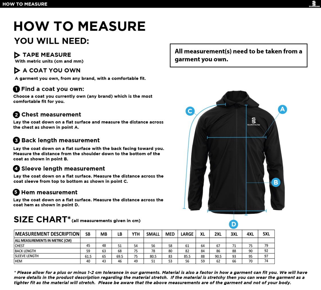 Willow Wanderers Dual Full Zip Training Jacket : Black - Size Guide