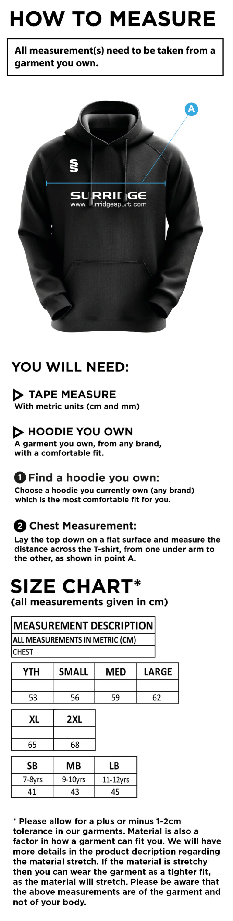 Willow Wanderers - Blade Hoody - Unisex Fit - Size Guide