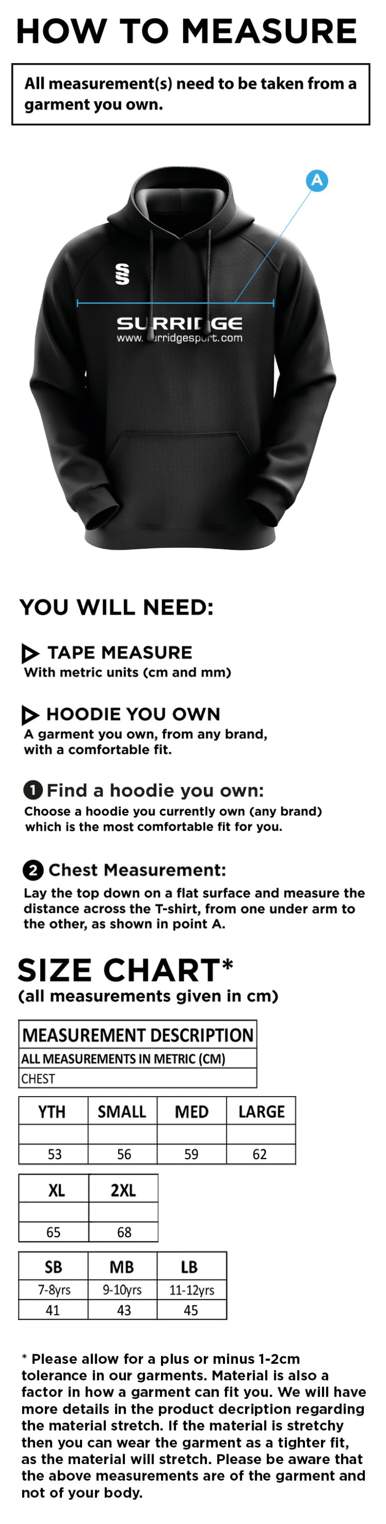 Willow Wanderers - Blade Hoody - Unisex Fit - Size Guide