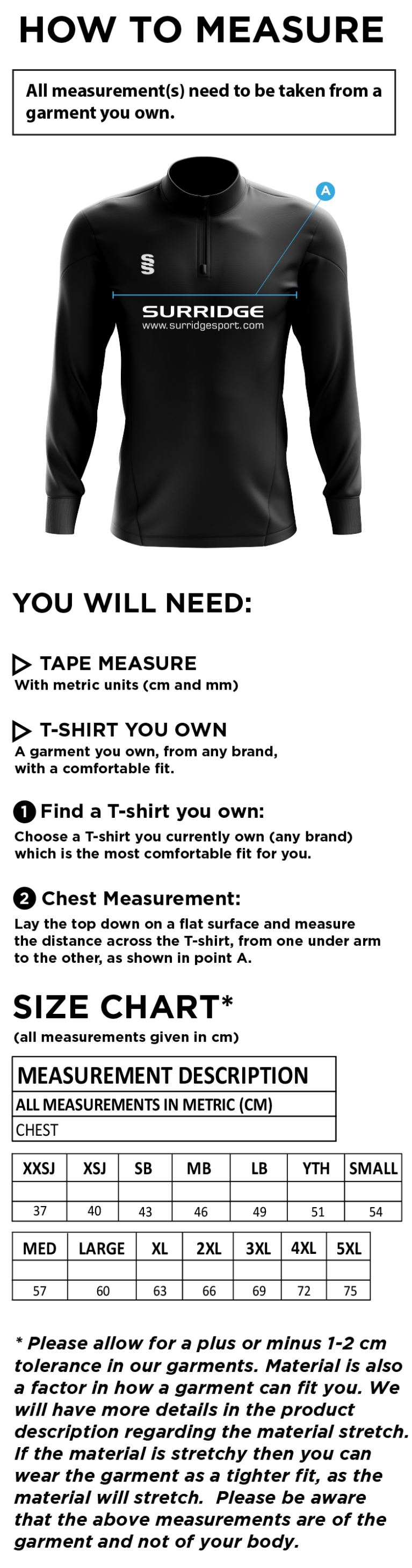 Willow Wanderers - Blade Performance Top - Unisex Fit - Size Guide